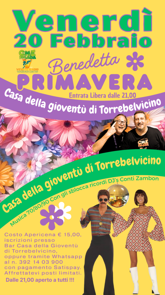 Benedetta Primavera Venerdì 20 Febbraio, Casa della Gioventù Torrebelvicino (VI)
